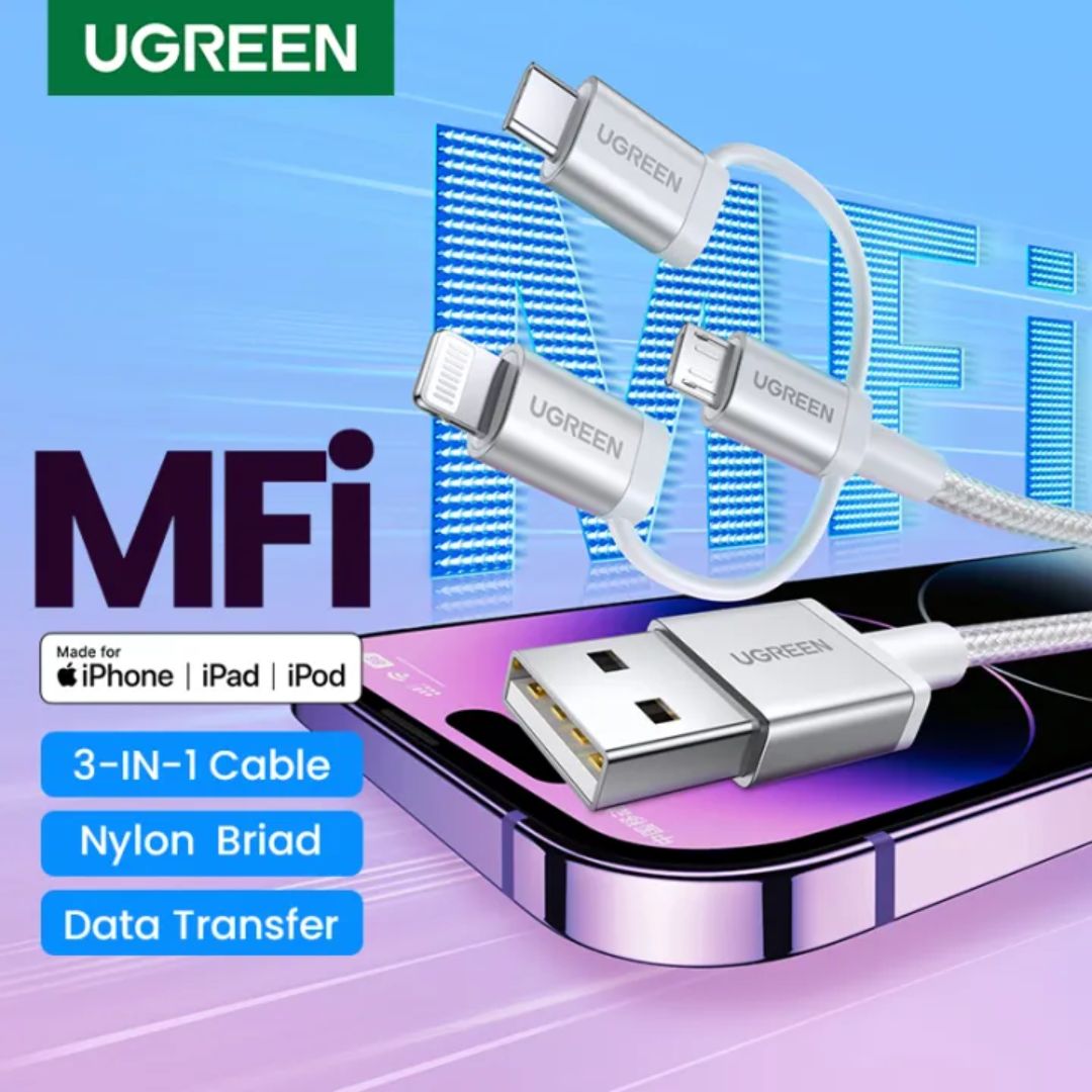 UGREEN US186 USB 2.0 A To Micro USB+Lightning+Type C (3 in 1) Cable