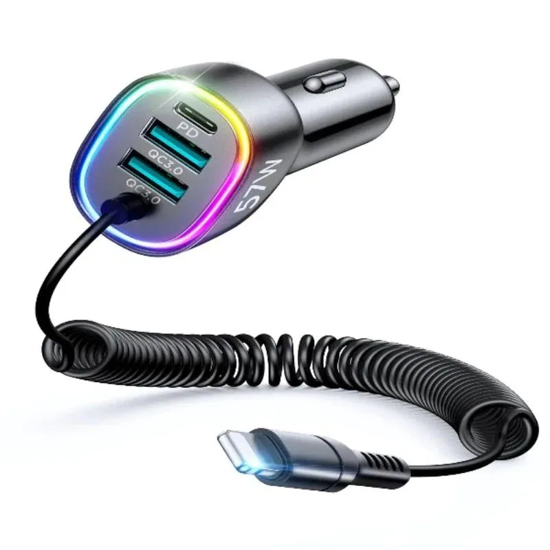 Joyroom 4 In 1 PD Fast Car Charger With Coiled Lightning Cable CL20 - Authentico Technologies 